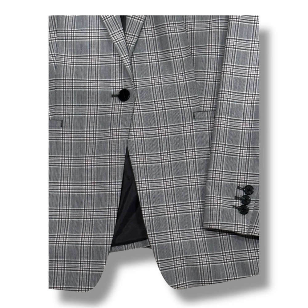 NWT Banana Republic Long & Lean-Fit Plaid Blazer Size 14 Gray Wool Blend - Picture 3 of 5
